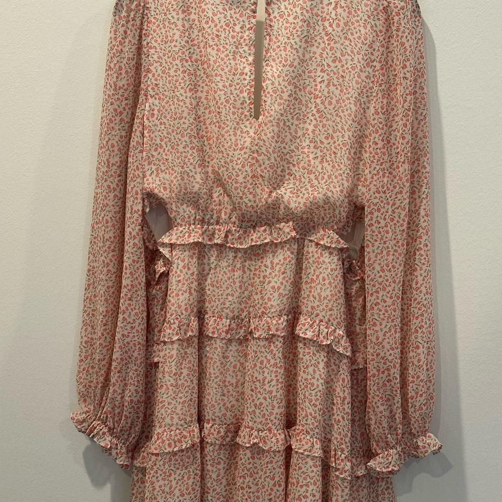 Lush Pink Floral Ruffle Dress